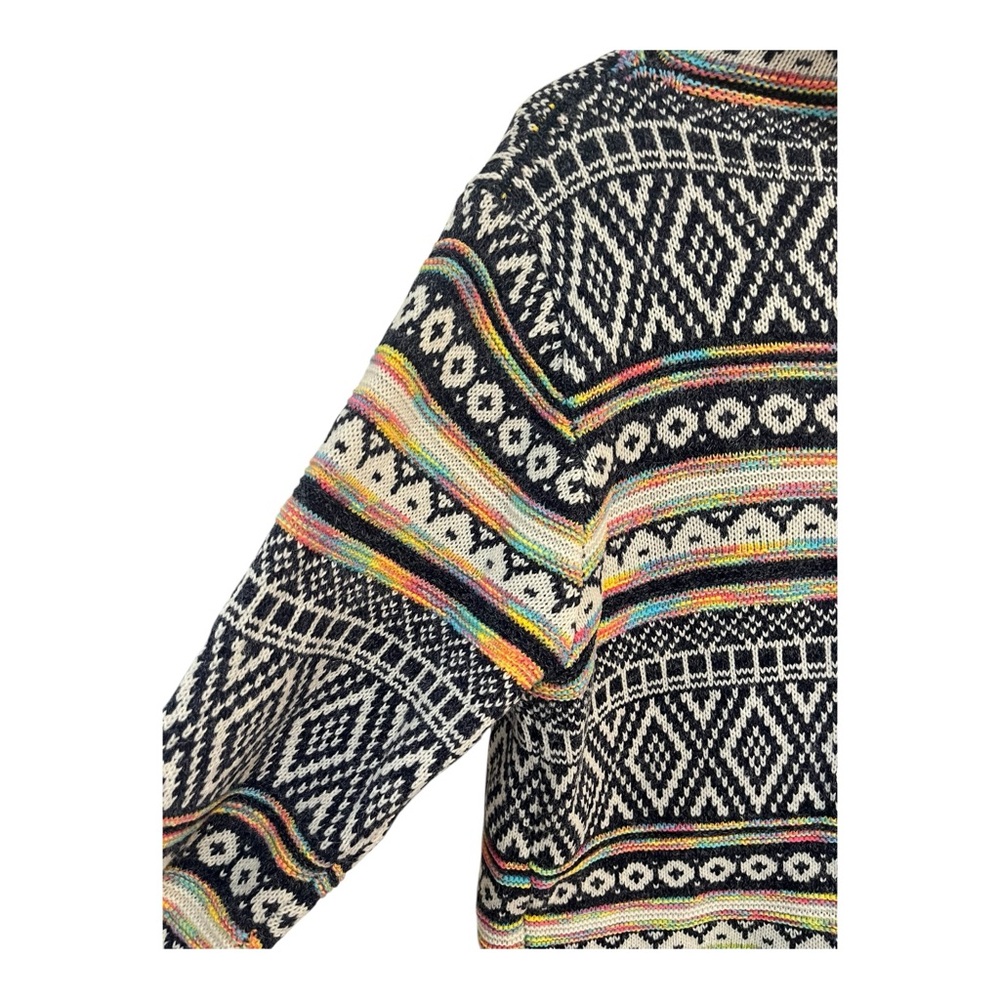 Monteau Women’s Fair Isle Cardigan Open Front Hooded Rainbow Large - Picture 4 of 12
